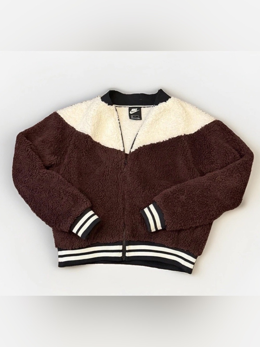 Nike Women’s Fleece Jacket M Burgundy Cream Cropped Teddy Full Zip 939388-652